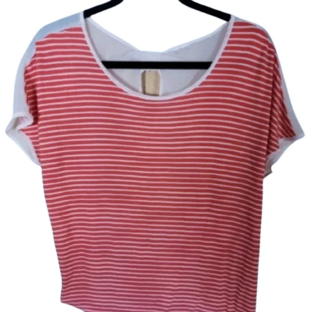 Orange and White Striped short sleeve top